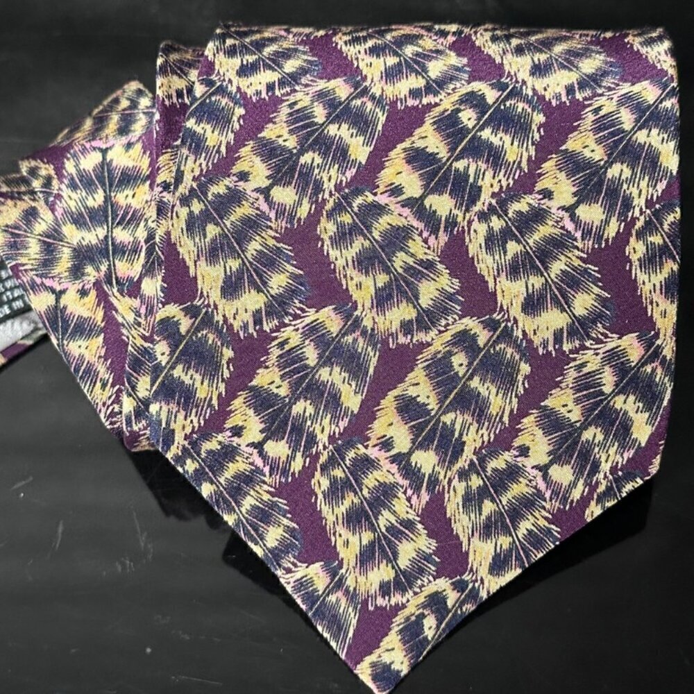 Dior Mid Century Modern Neckwear Tie 100% All Silk Purple Floral Tropical Retro